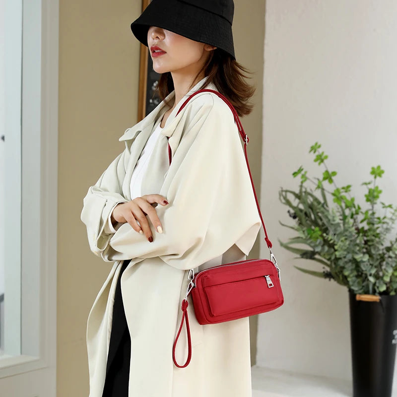 Women's Solid Nylon Shoulder Bag Waterproof Crossbody Soft Zipper Clutch Sac
