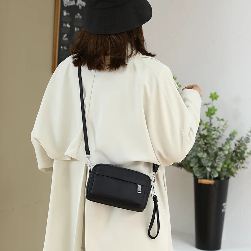 Women's Solid Nylon Shoulder Bag Waterproof Crossbody Soft Zipper Clutch Sac
