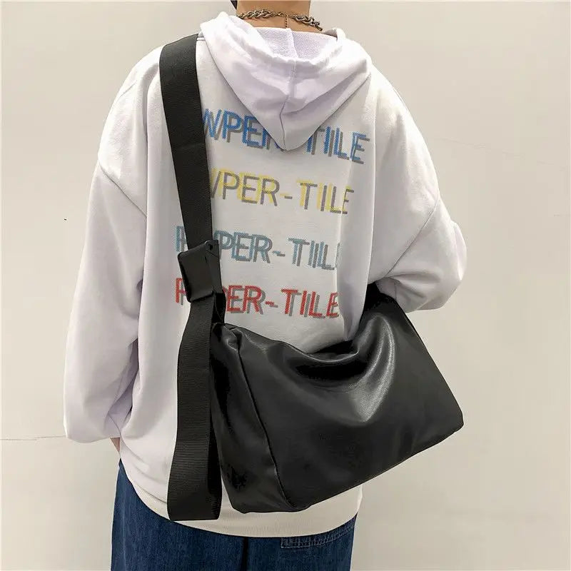 Retro PU Leather Messenger Bag Japanese Style Shoulder Bag for Men and Women