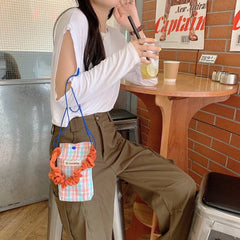 Canvas Shoulder Bag Mini CrossBody Purse Plaid Wallet
