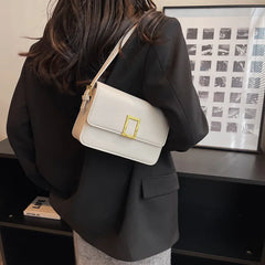 Vintage Leather Shoulder Bag with Lock - Small Square Crossbody Purse
