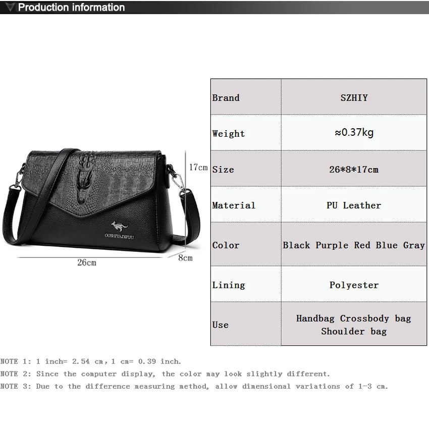 Crocodile Pattern Shoulder Bag for Women Vintage Sling Sac De Luxe Femme FLAP