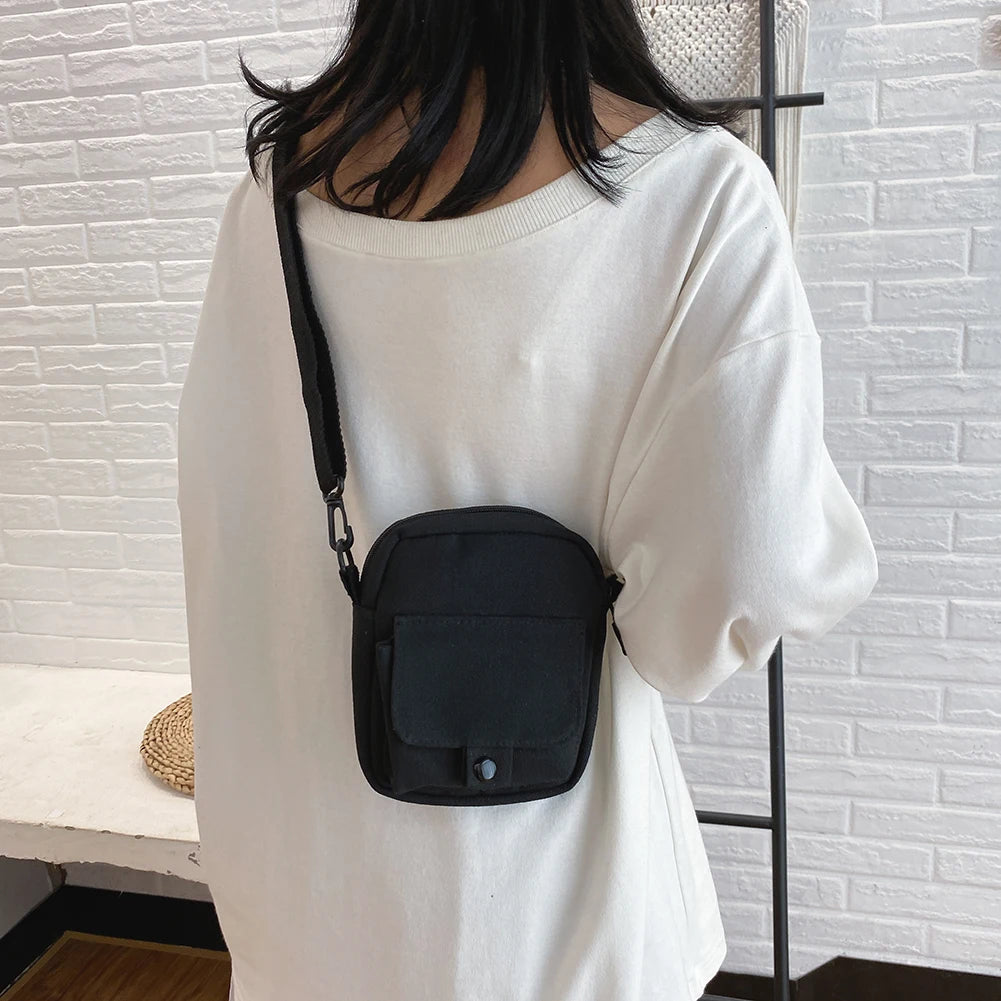 Canvas Women's Messenger Bag Solid Student Mobile Phone Bag