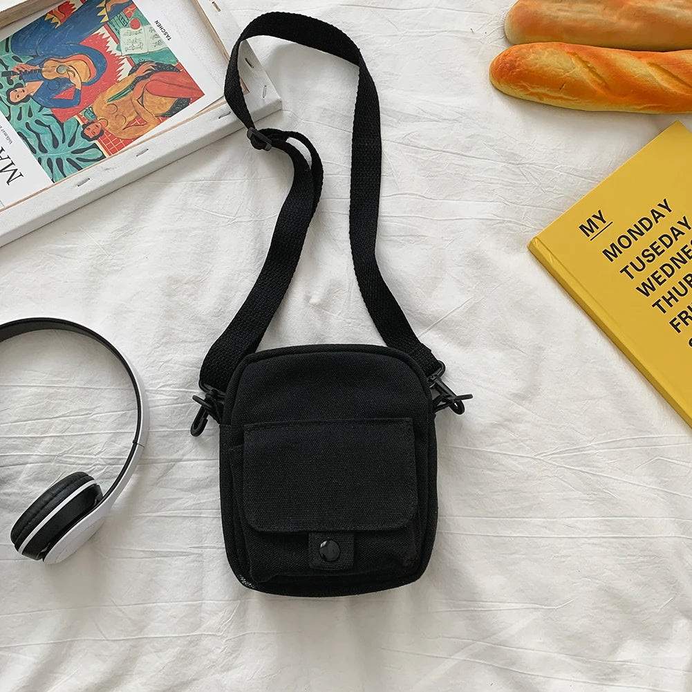 Canvas Women's Messenger Bag Solid Student Mobile Phone Bag