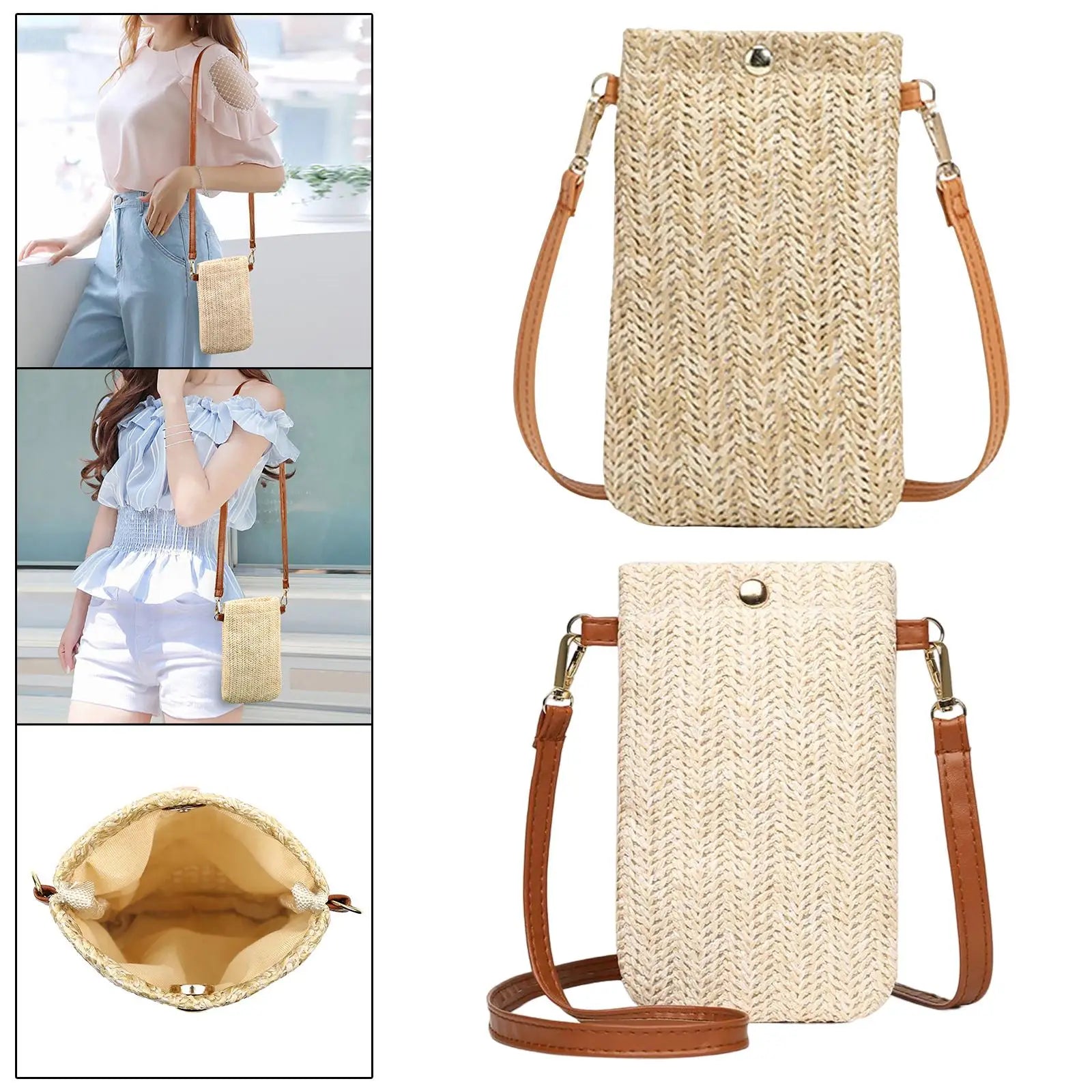 Summer Beach Rattan Shoulder Bag with Adjustable Strap