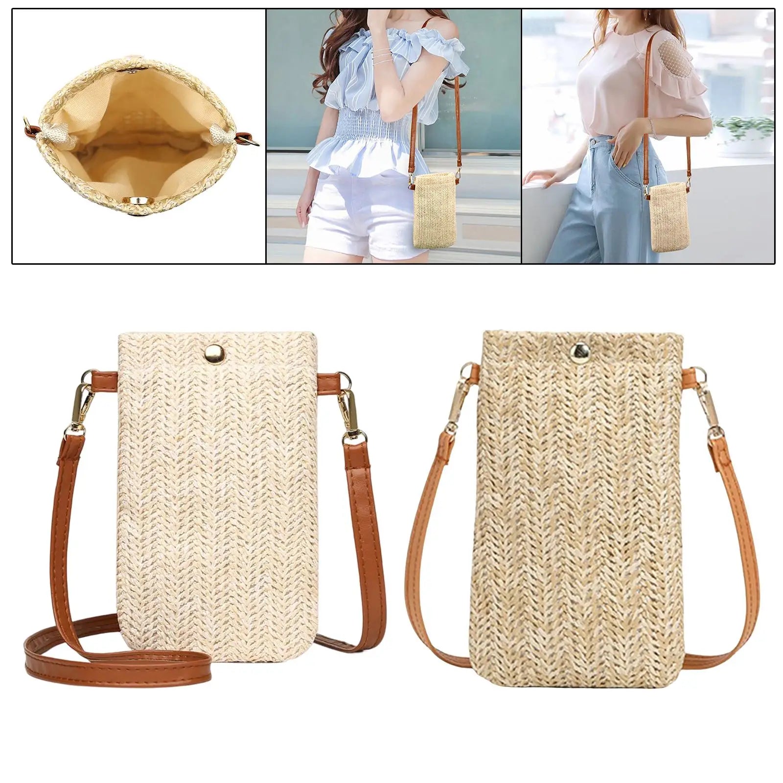 Summer Beach Rattan Shoulder Bag with Adjustable Strap