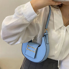 Solid PU Leather Saddle Bag for Women
