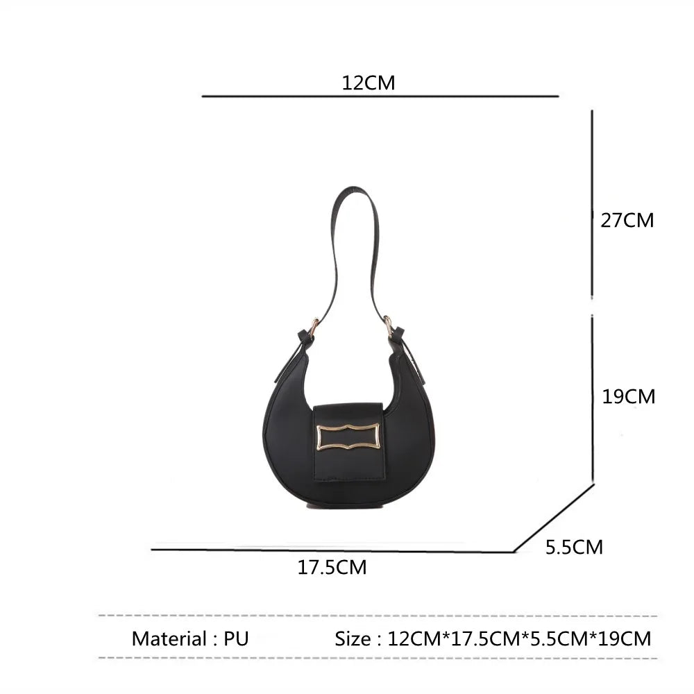 Solid PU Leather Saddle Bag for Women