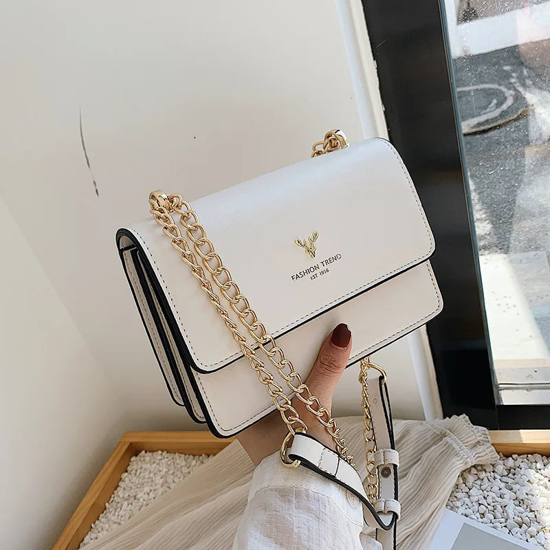 Deer Head Crossbody Bag Classic Chain Shoulder Purse Flap Messenger Bag