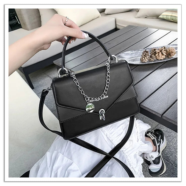Women's Small Square PU Leather Shoulder Bag with Chains