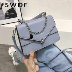 Women's Small Square PU Leather Shoulder Bag with Chains