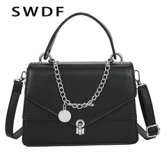 Women's Small Square PU Leather Shoulder Bag with Chains