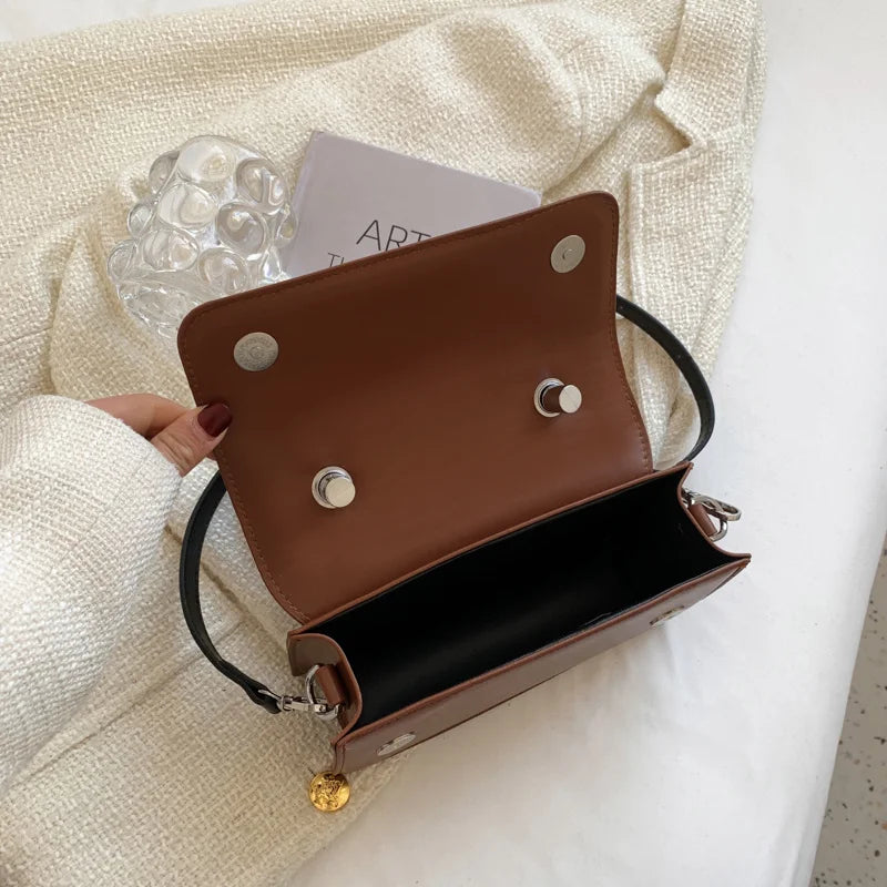 Small Square Crossbody Bag Leather Handbag Vintage Flap Shoulder Bag
