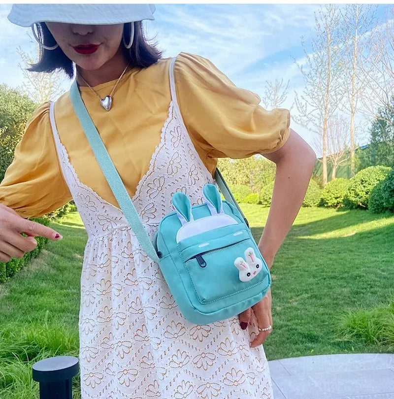 Small Square Rabbit Shoulder Bag Nylon Ladies Handbag