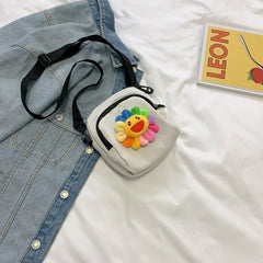 Small Square Women Canvas Handbags Mini Cloth Sunflower Shoulder Bags