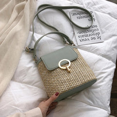 Straw Bucket Bag Women Crossbody Shoulder Messenger Travel Purse Handbag