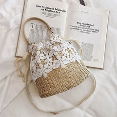Straw Bucket Bag Women Crossbody Summer Shoulder Travel Handbag KL1011