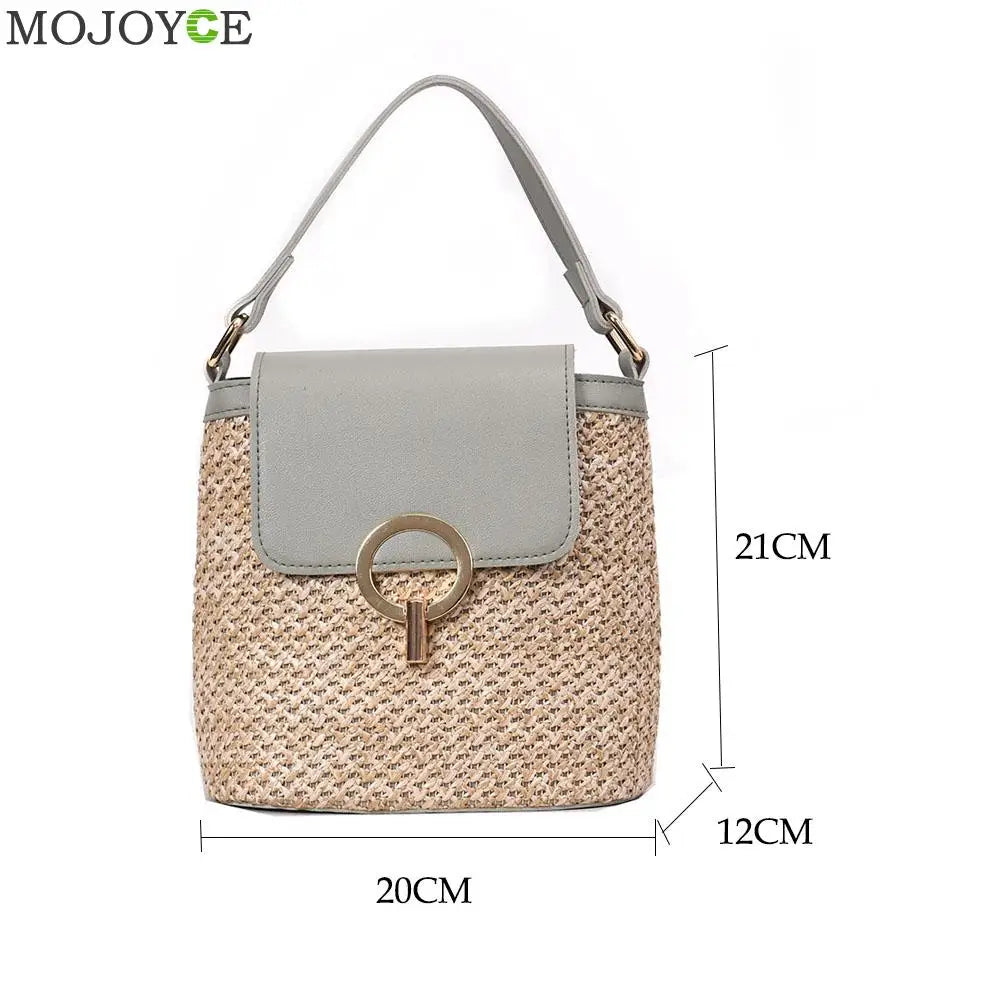 Straw Bucket Bag Women Crossbody Shoulder Messenger Travel Purse Handbag