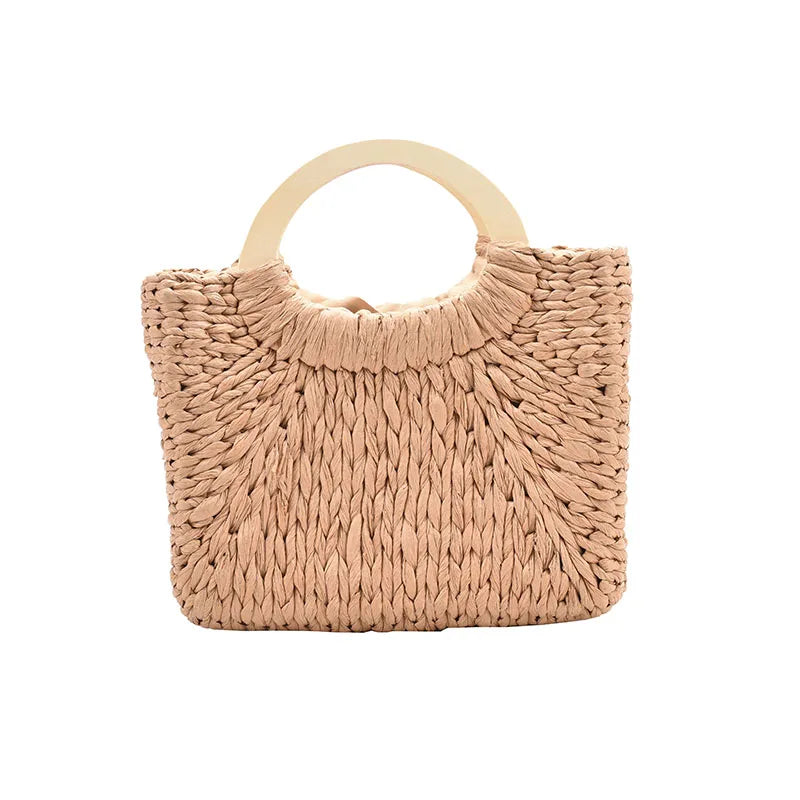 Straw Rattan Tote for Women's Summer Travel Handbag