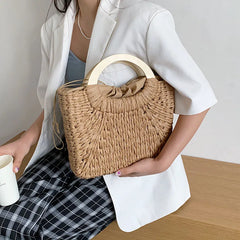 Straw Rattan Tote for Women's Summer Travel Handbag