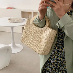 Straw Rattan Tote for Women's Summer Travel Handbag