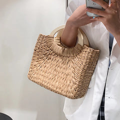 Straw Rattan Tote for Women's Summer Travel Handbag