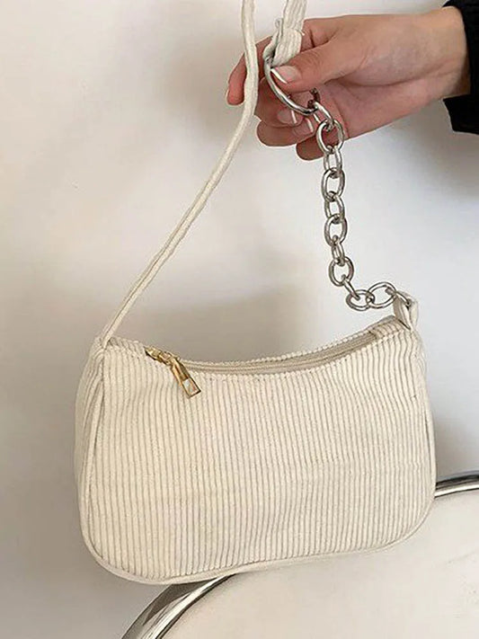 Vintage Corduroy Crossbody Bag for Women Solid Color Small Shoulder Handbag