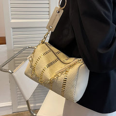 Summer Straw Shoulder Bag with Pu Leather Crossbody