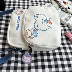 Mini Canvas Shoulder Bag Cartoon Print Crossbody Phone Purse