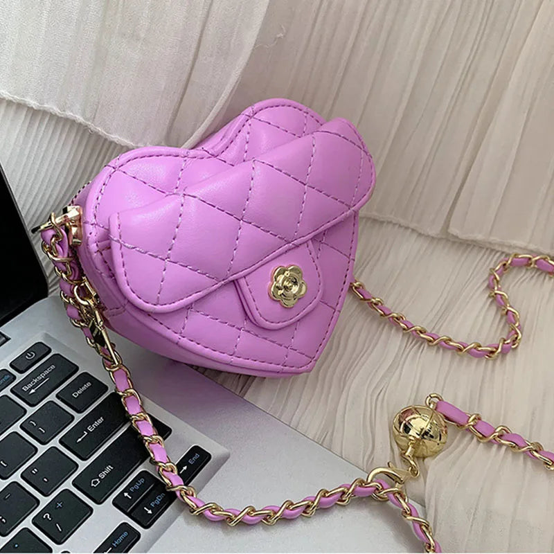 Small Women Heart Shoulder Bag Mini PU Leather Crossbody Bags Handbag