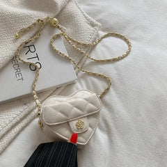 Small Women Heart Shoulder Crossbody Bag Quilted Handbag Chain