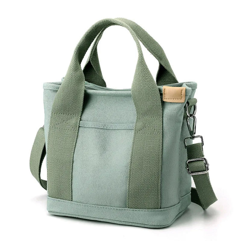 Small Canvas Tote Bag Zipper Shoulder Handbag
