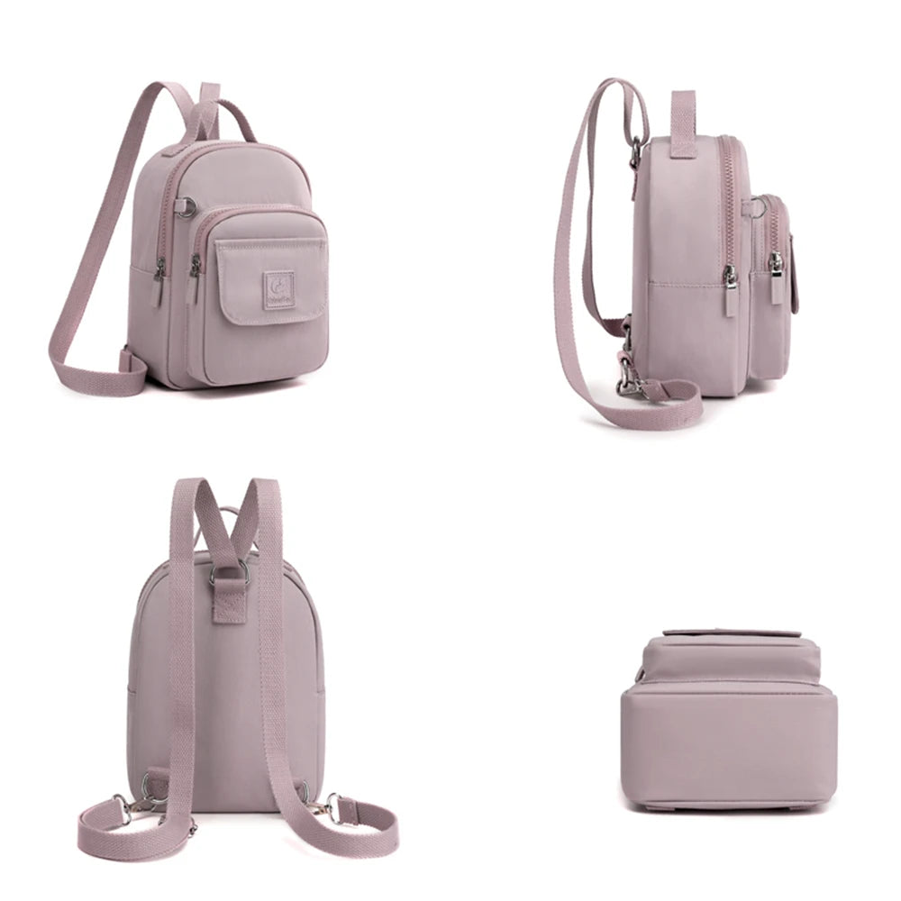 Small Women's Backpack Solid High Nylon School Bag
