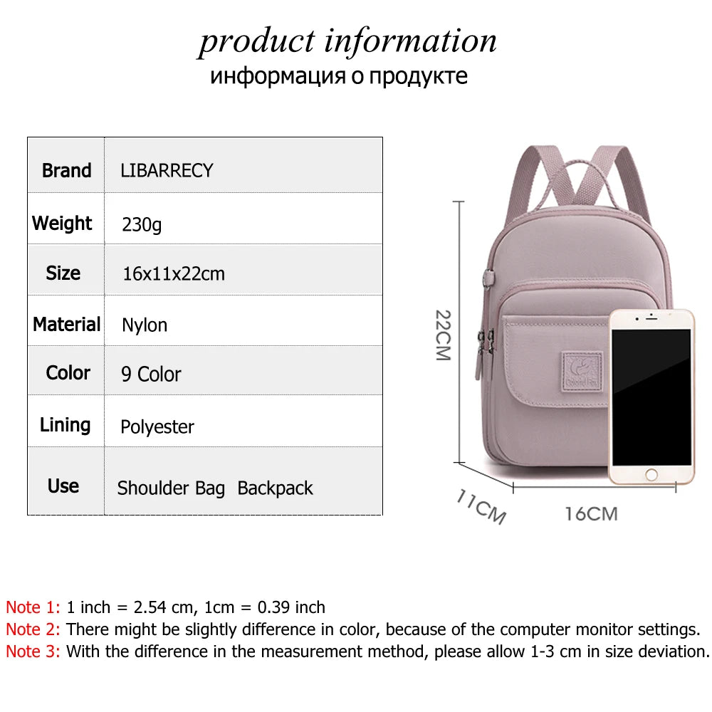 Small Women's Backpack Solid High Nylon School Bag