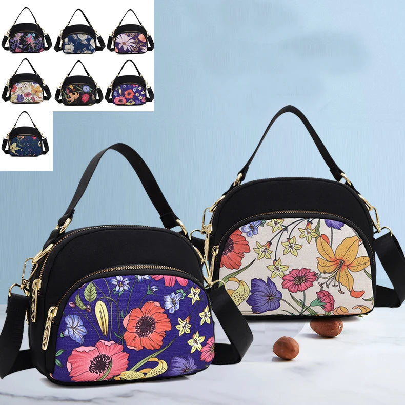 Women's Floral Crossbody Bag Nylon Mini Messenger Handbag
