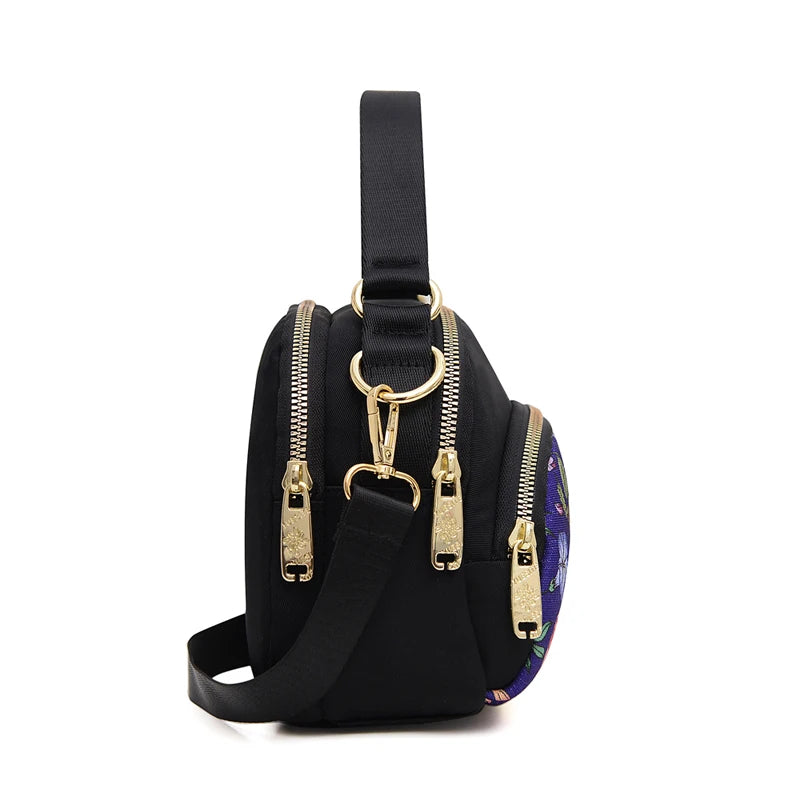 Women's Floral Crossbody Bag Nylon Mini Messenger Handbag