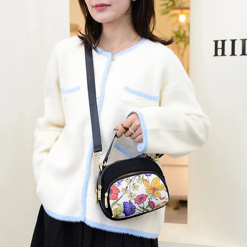 Women's Floral Crossbody Bag Nylon Mini Messenger Handbag