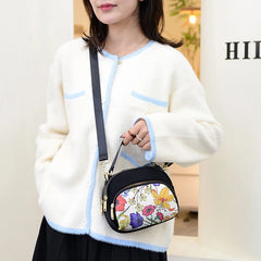 Women's Floral Crossbody Bag Nylon Mini Messenger Handbag