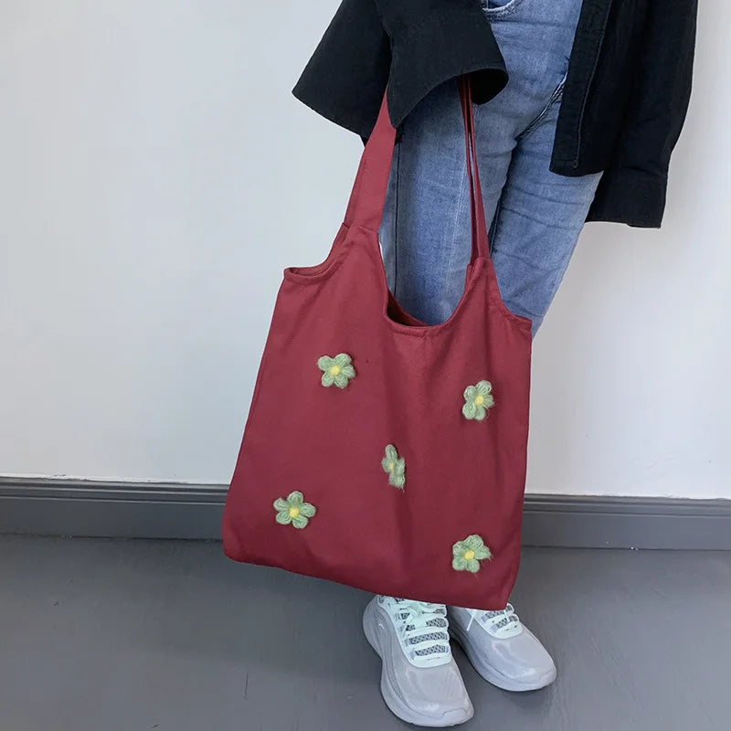 Fresh Art Flower Canvas Shoulder Bag for Women