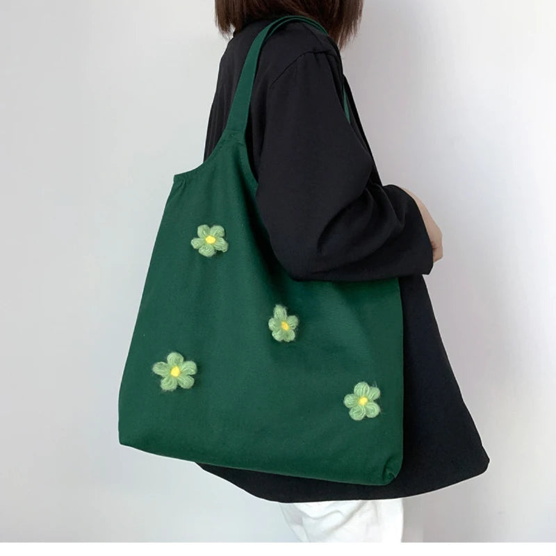 Fresh Art Flower Canvas Shoulder Bag for Women