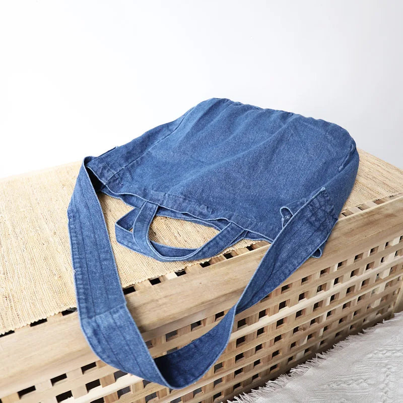 Canvas Handbag Solid Color Literary Shoulder Bag