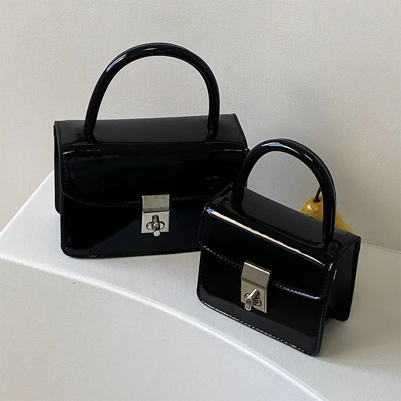 Small Square Leather Shoulder Bag with Chain Strap