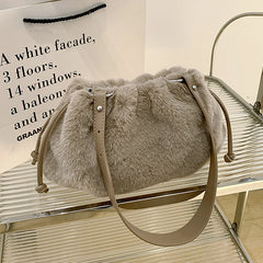 Short Handle Tote Bag Plush Handbags Winter Fold Soft Messenger Shoulder Bags