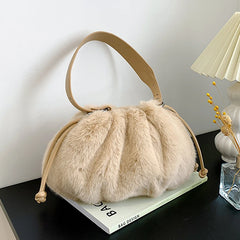 Short Handle Tote Bag Plush Handbags Winter Fold Soft Messenger Shoulder Bags