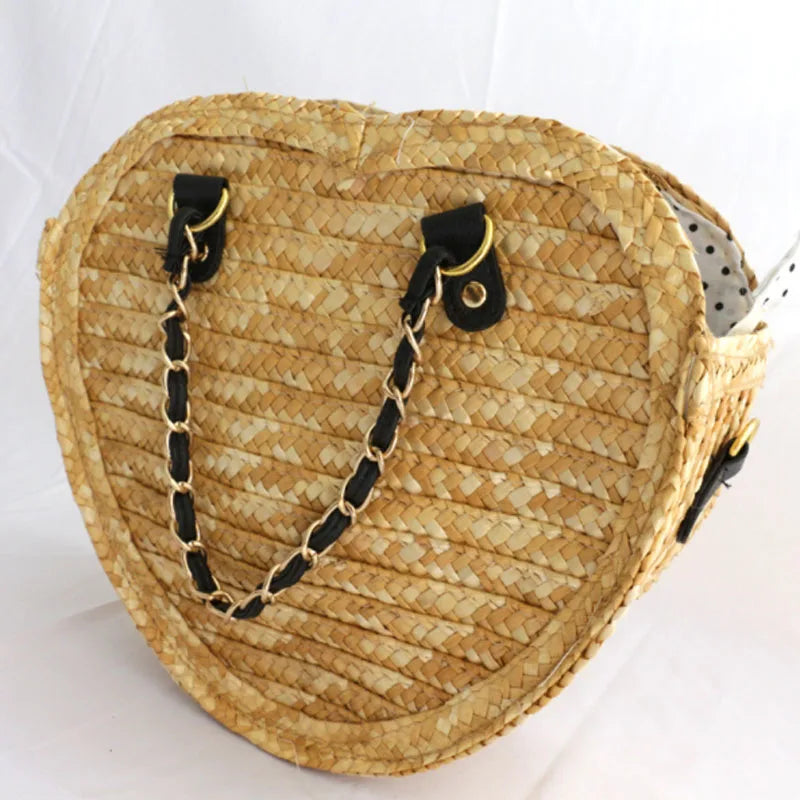Smiling Face Straw Woven Bag Heart-shaped Small Bag