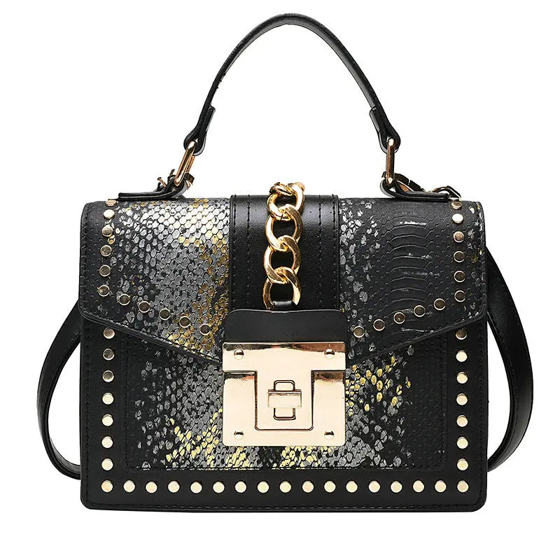 Snake Pattern Female Bag European Embossed Bag Chain Rivet Shoulder Bag