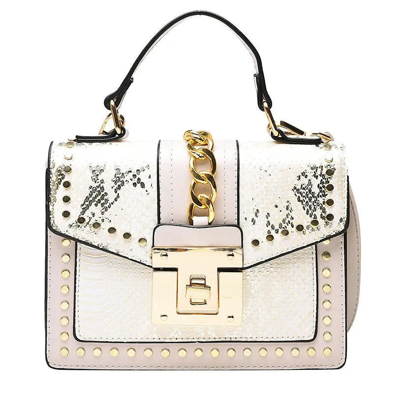 Snake Pattern Female Bag European Embossed Bag Chain Rivet Shoulder Bag