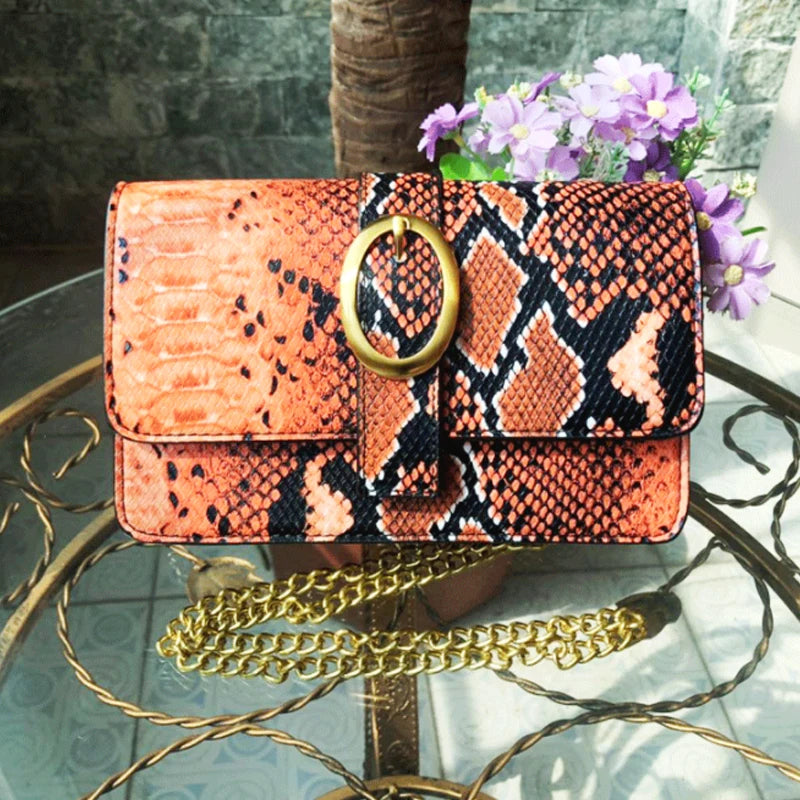 Snake Pattern Shoulder Bag Shoe Buckle Chain for Women