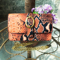 Snake Pattern Shoulder Bag Shoe Buckle Chain for Women