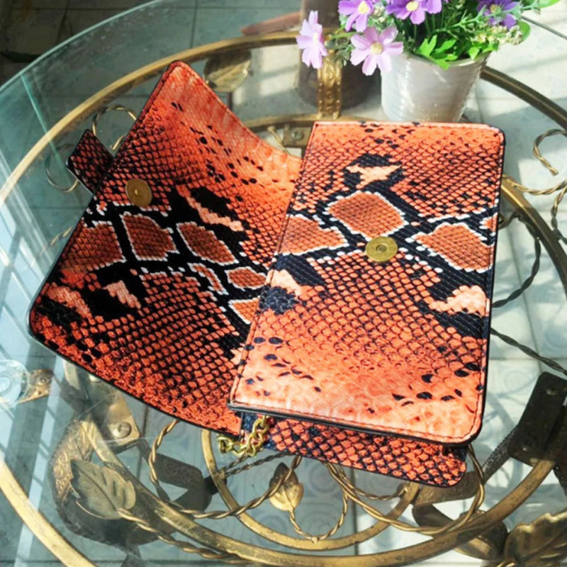 Snake Pattern Shoulder Bag Shoe Buckle Chain for Women